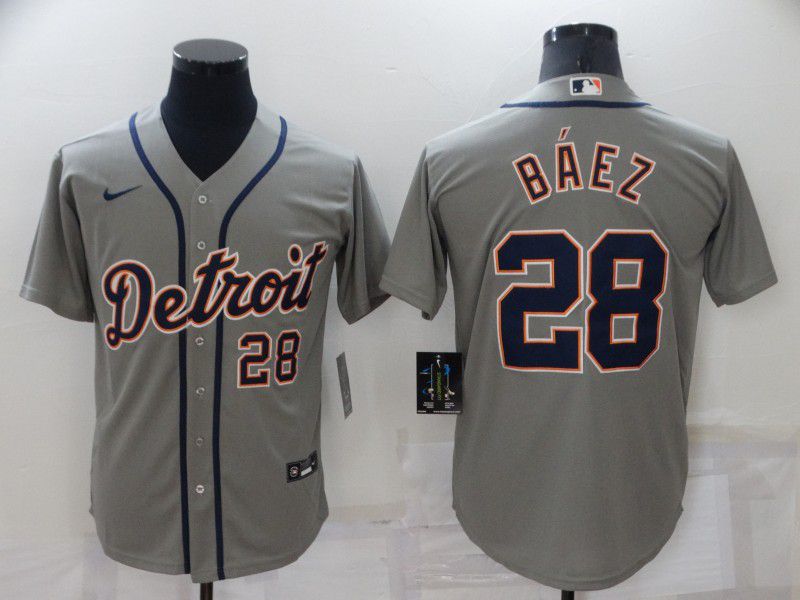 Cheap Men Detroit Tigers 28 Baez Grey Game Nike 2022 MLB Jersey